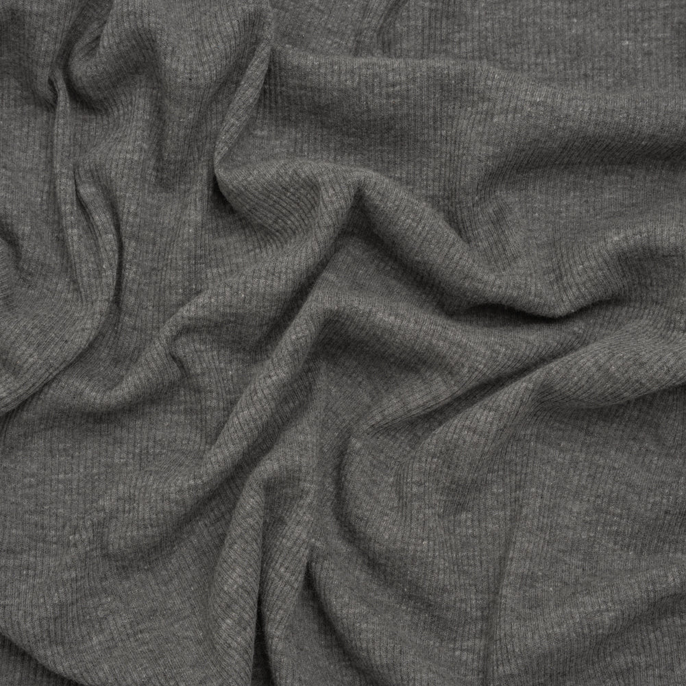 Cotton and Polyester 2x2 Rib Knit - Dark Heathered Gray - Deadstock Cotton and Polyester 2x2 Rib Knit - Dark Heathered Gray - Deadstock