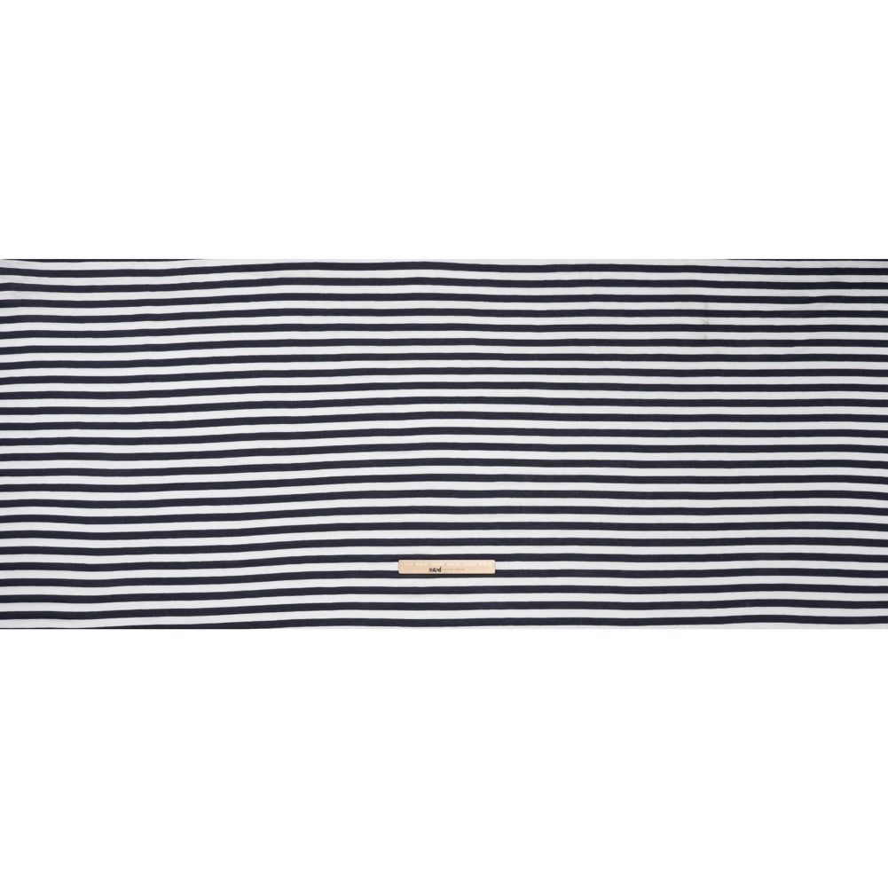 Lightweight Cotton and Polyester Jersey - Navy Blue and White Stripes - Deadstock Full Lightweight Cotton and Polyester Jersey - Navy Blue and White Stripes - Deadstock Full