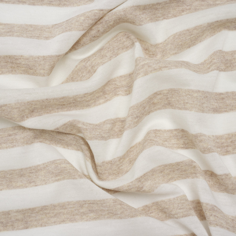 Lightweight Cotton and Polyester Jersey - Beige and White Stripes - Deadstock Lightweight Cotton and Polyester Jersey - Beige and White Stripes - Deadstock