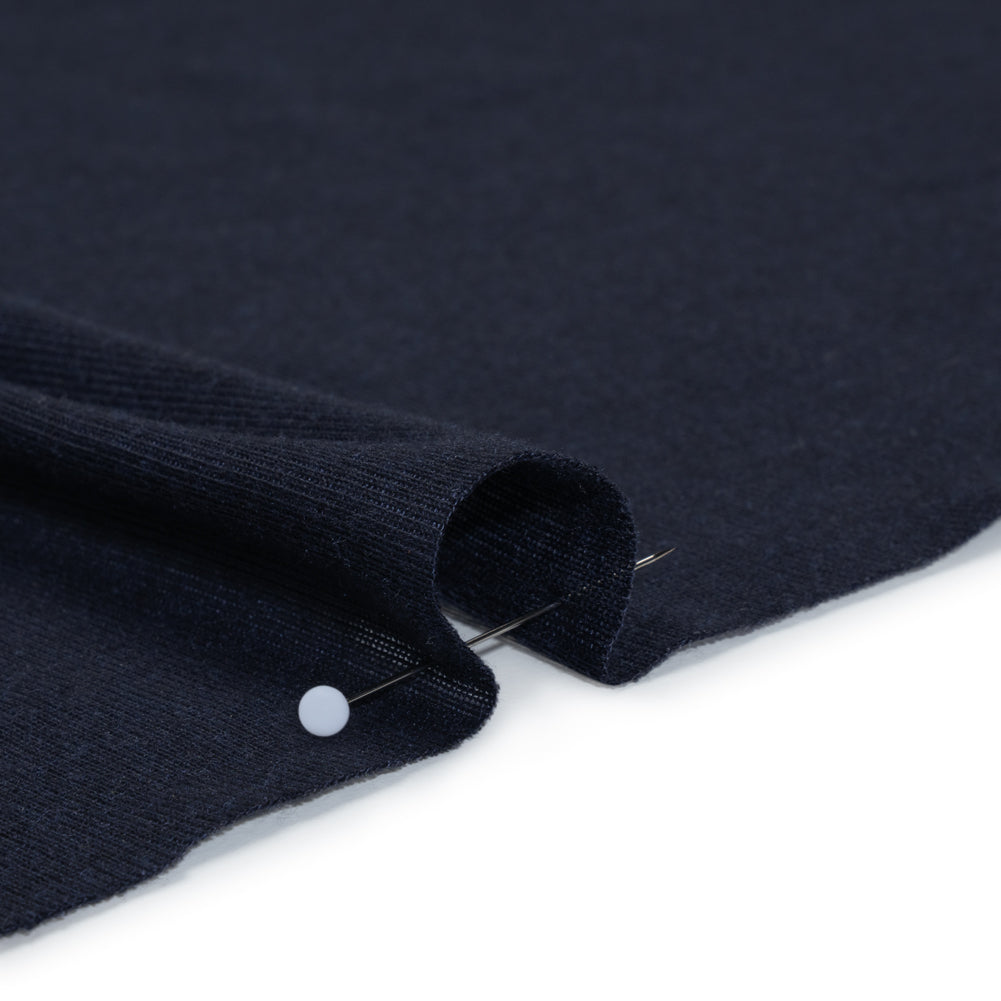 Lightweight Polyester 1x1 Rib Knit - Navy Blue - Deadstock Detail Lightweight Polyester 1x1 Rib Knit - Navy Blue - Deadstock Detail