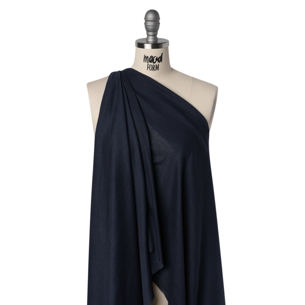 Lightweight Polyester 1x1 Rib Knit - Navy Blue - Deadstock Drape Lightweight Polyester 1x1 Rib Knit - Navy Blue - Deadstock Drape