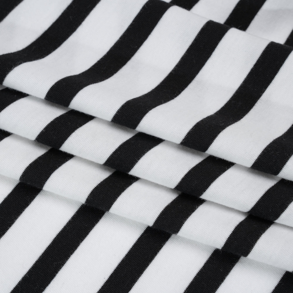 Cotton and Polyester Jersey - Black and White Stripes - Deadstock Cotton and Polyester Jersey - Black and White Stripes - Deadstock