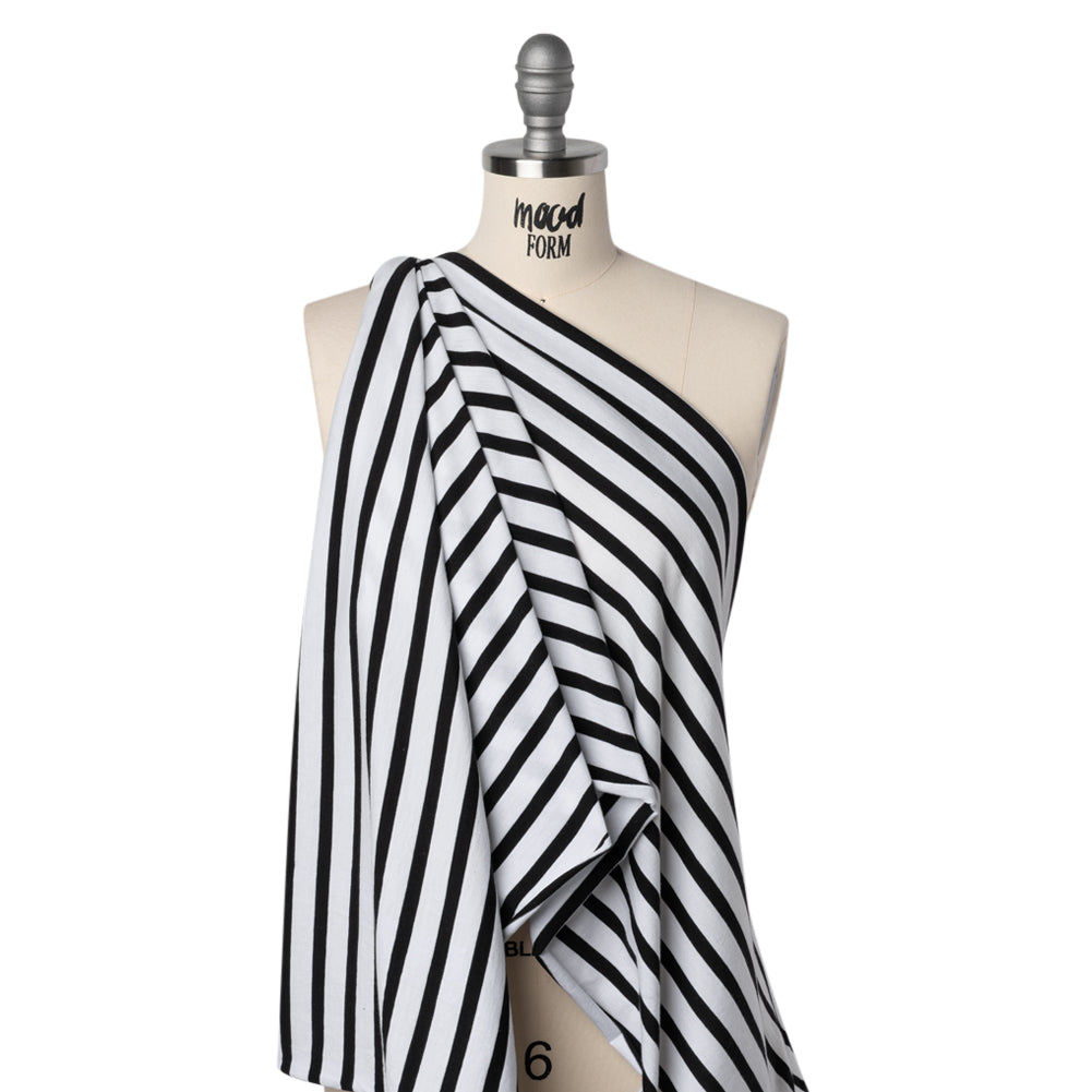 Cotton and Polyester Jersey - Black and White Stripes - Deadstock Cotton and Polyester Jersey - Black and White Stripes - Deadstock