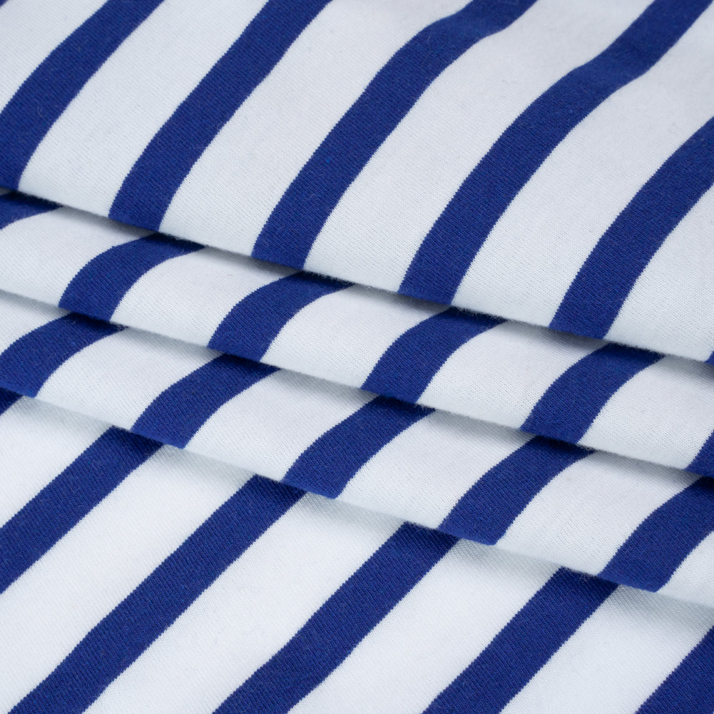 Cotton and Polyester Jersey - Blue and White Stripes - Deadstock Folded Cotton and Polyester Jersey - Blue and White Stripes - Deadstock Folded