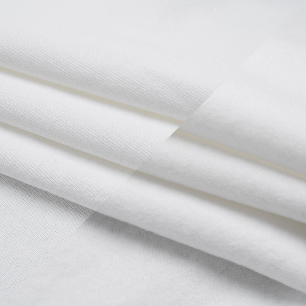 Cotton Brushed French Terry Sweatshirt Fleece - White - Deadstock - Folded Cotton Brushed French Terry Sweatshirt Fleece - White - Deadstock - Folded