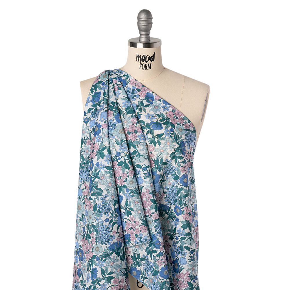 Liberty Fabrics Tana Lawn® - Clarabell Blue - Sky Blue, Teal and Baby Pink Floral Folded Liberty Fabrics Tana Lawn® - Clarabell Blue - Sky Blue, Teal and Baby Pink Floral Folded