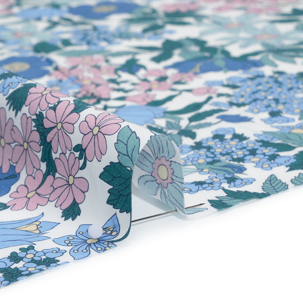 Liberty Fabrics Tana Lawn® - Clarabell Blue - Sky Blue, Teal and Baby Pink Floral Full Liberty Fabrics Tana Lawn® - Clarabell Blue - Sky Blue, Teal and Baby Pink Floral Full