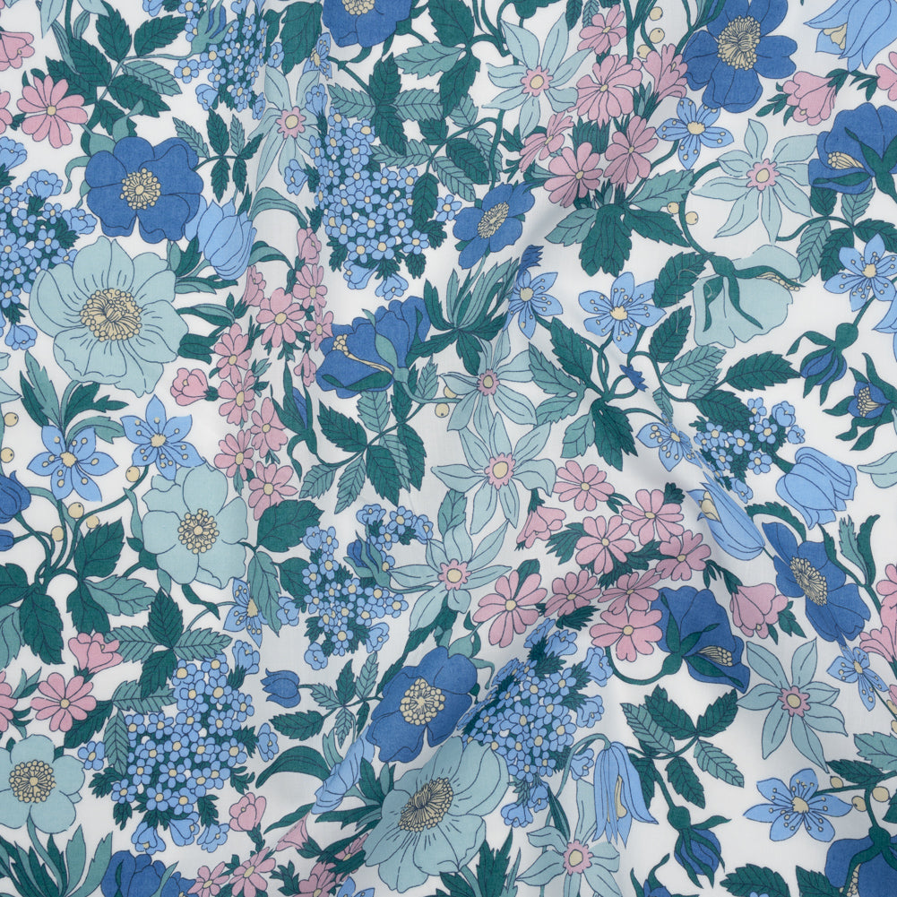 Liberty Fabrics Tana Lawn® - Clarabell Blue - Sky Blue, Teal and Baby Pink Floral Drape Liberty Fabrics Tana Lawn® - Clarabell Blue - Sky Blue, Teal and Baby Pink Floral Drape