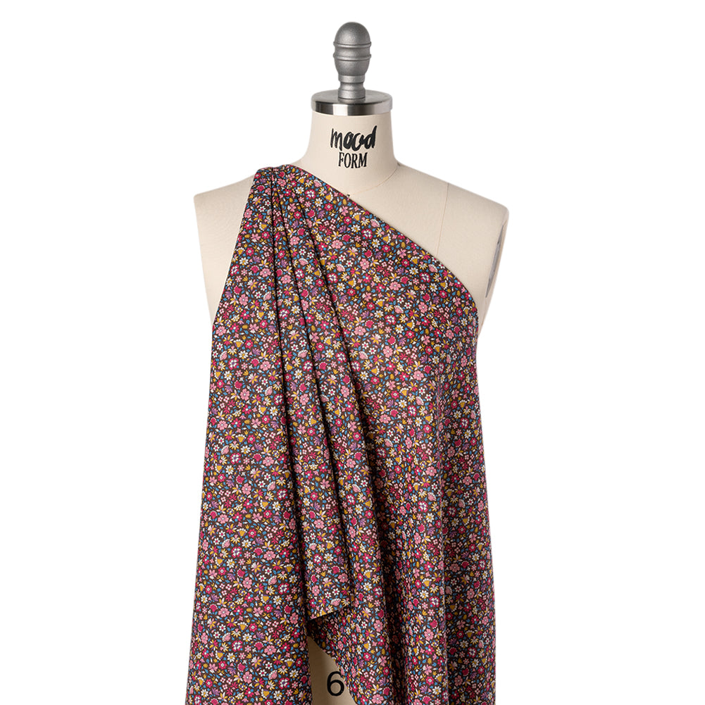 Liberty Fabrics Tana Lawn® - Meera Pink - Bright Pink, Blue and Brown Simple Floral - Folded Liberty Fabrics Tana Lawn® - Meera Pink - Bright Pink, Blue and Brown Simple Floral - Folded