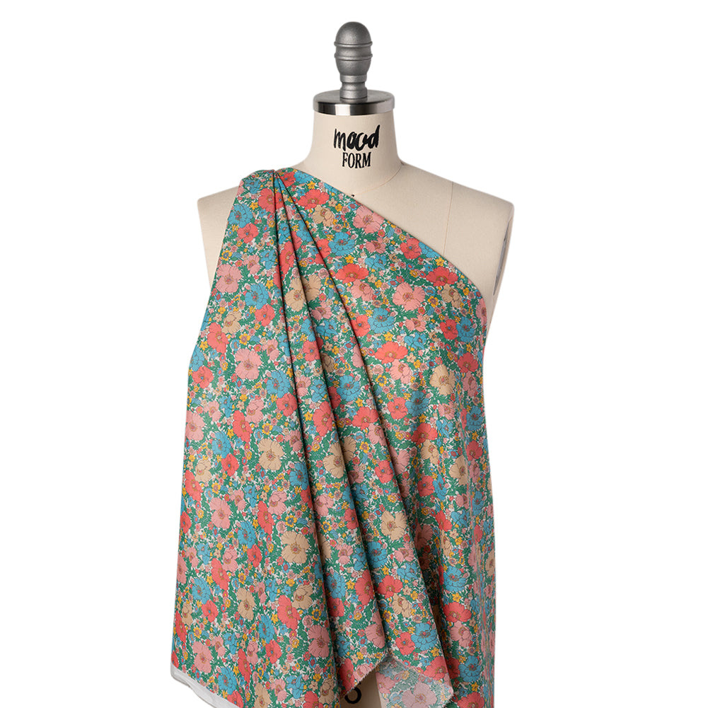 Liberty Fabrics Tana Lawn® - Meadow Song Green - Pink, Blue and Green Flower Field - Folded Liberty Fabrics Tana Lawn® - Meadow Song Green - Pink, Blue and Green Flower Field - Folded