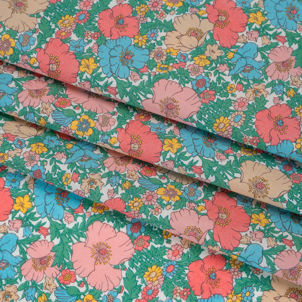 Liberty Fabrics Tana Lawn® - Meadow Song Green - Pink, Blue and Green Flower Field - Detail Liberty Fabrics Tana Lawn® - Meadow Song Green - Pink, Blue and Green Flower Field - Detail