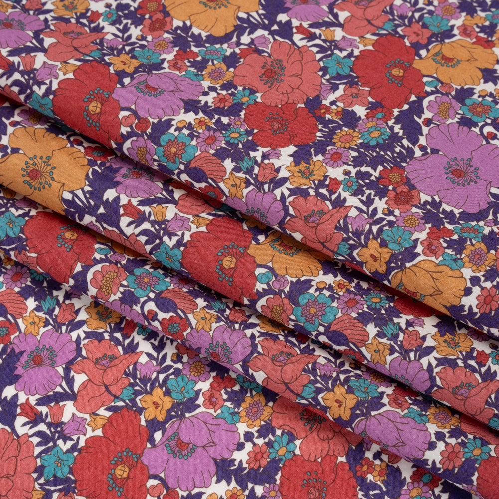 Liberty Fabrics Tana Lawn® - Meadow Song Purple - Golden Yellow, Red and Purple Flower Field - Detail Liberty Fabrics Tana Lawn® - Meadow Song Purple - Golden Yellow, Red and Purple Flower Field - Detail