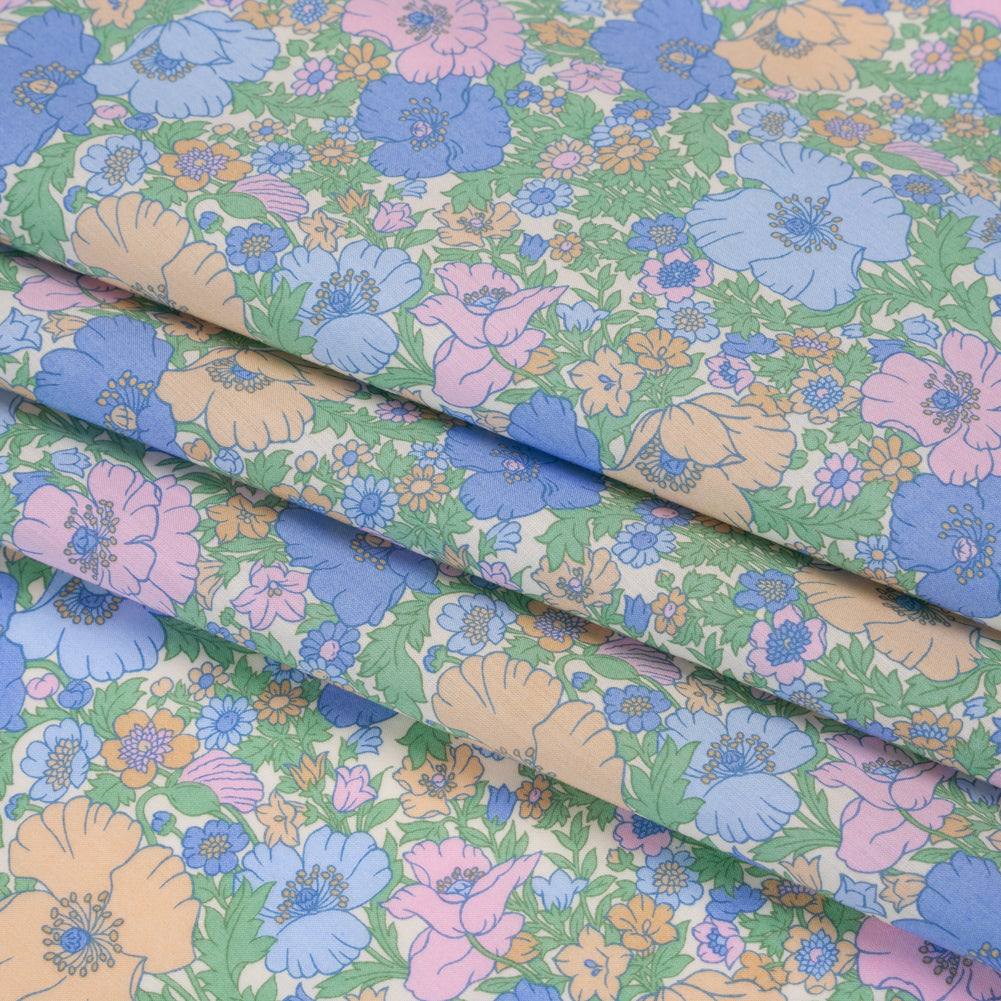 Liberty Fabrics Tana Lawn® - Meadow Song Multi Pastel - Light Blue, Baby Pink and Soft Green Flower Field Detail Liberty Fabrics Tana Lawn® - Meadow Song Multi Pastel - Light Blue, Baby Pink and Soft Green Flower Field Detail
