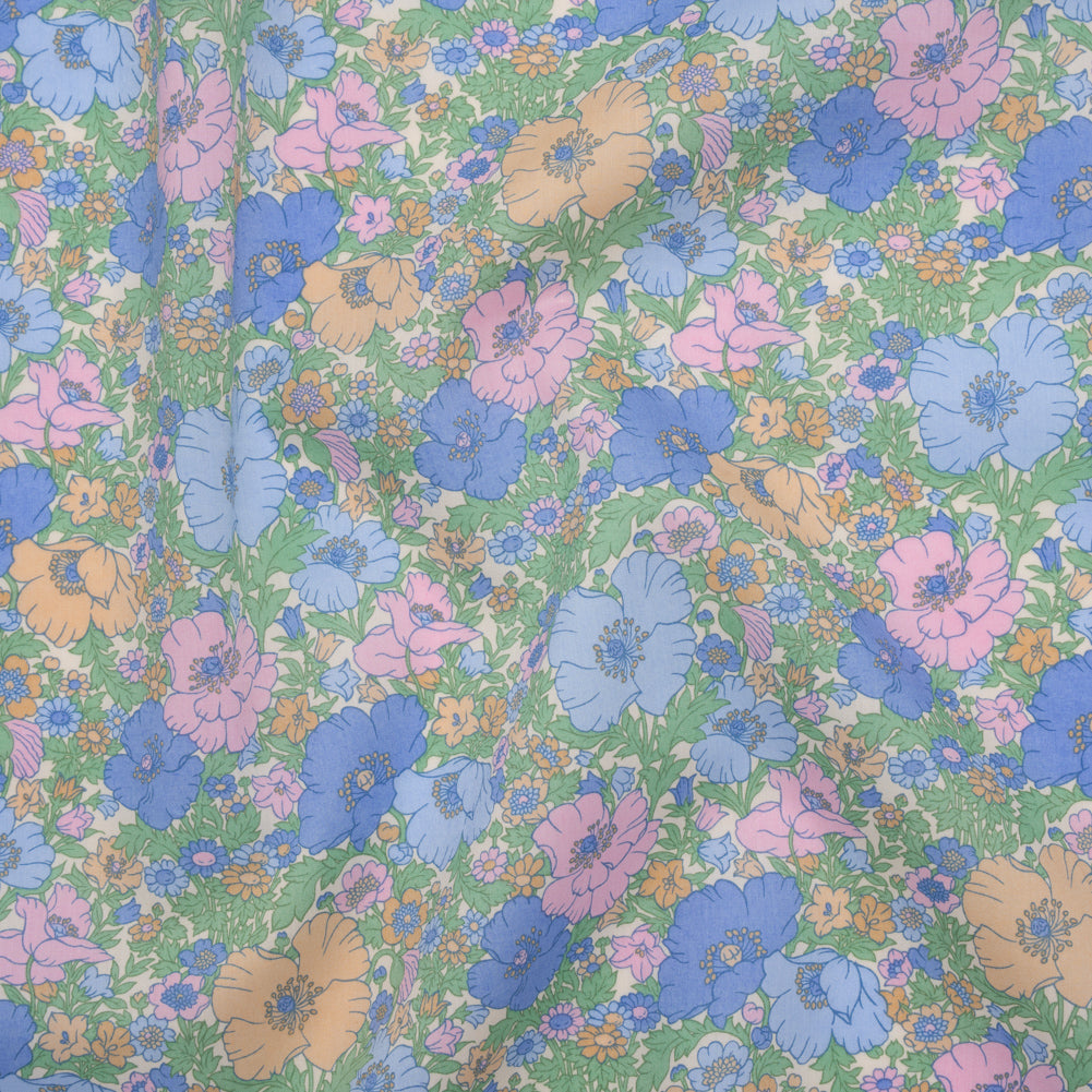 Liberty Fabrics Tana Lawn® - Meadow Song Multi Pastel - Light Blue, Baby Pink and Soft Green Flower Field Drape Liberty Fabrics Tana Lawn® - Meadow Song Multi Pastel - Light Blue, Baby Pink and Soft Green Flower Field Drape