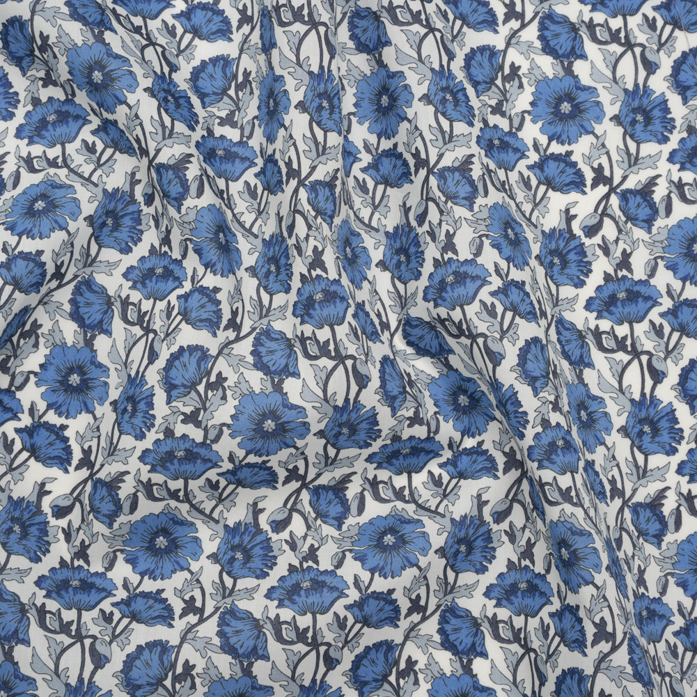 Liberty Fabrics Tana Lawn® - Astell Reece Blue - Blue and White Flower Vines Drape Liberty Fabrics Tana Lawn® - Astell Reece Blue - Blue and White Flower Vines Drape