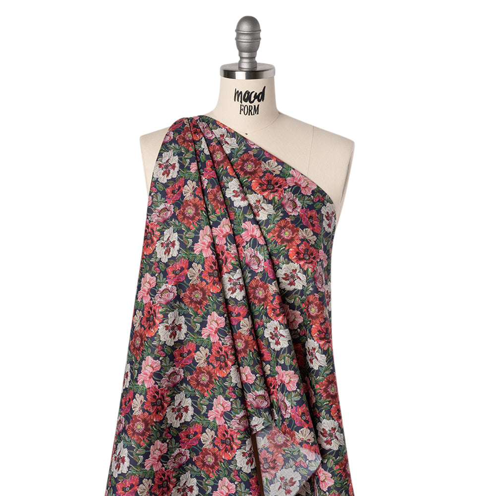 Liberty Fabrics Tana Lawn® - Poppy Amelie Dark Blue - Red, Green and Navy Poppy Flower Field Liberty Fabrics Tana Lawn® - Poppy Amelie Dark Blue - Red, Green and Navy Poppy Flower Field