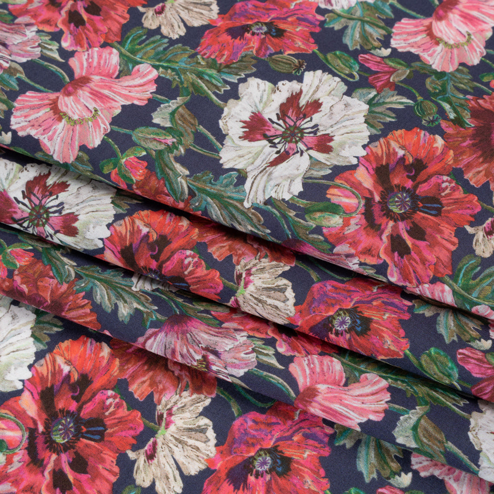 Liberty Fabrics Tana Lawn® - Poppy Amelie Dark Blue - Red, Green and Navy Poppy Flower Field Liberty Fabrics Tana Lawn® - Poppy Amelie Dark Blue - Red, Green and Navy Poppy Flower Field
