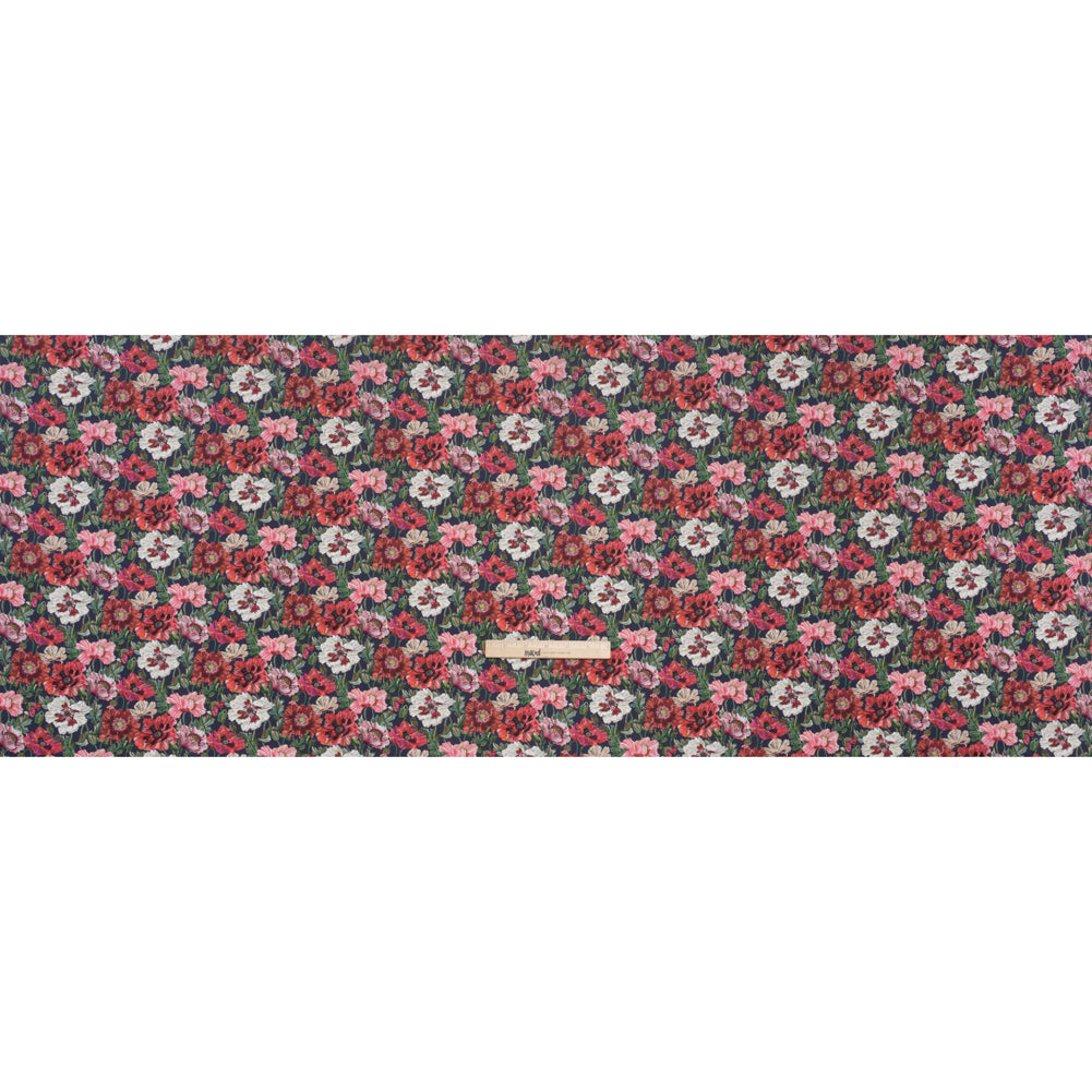 Liberty Fabrics Tana Lawn® - Poppy Amelie Dark Blue - Red, Green and Navy Poppy Flower Field Liberty Fabrics Tana Lawn® - Poppy Amelie Dark Blue - Red, Green and Navy Poppy Flower Field