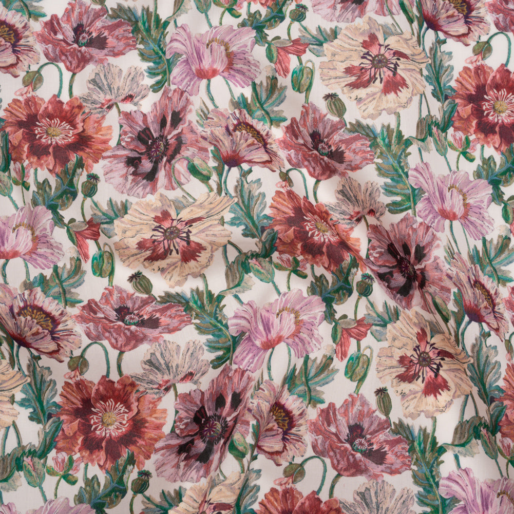 Liberty Fabrics Tana Lawn® - Poppy Amelie Pink - Red, Pink and Green Poppy Flower Field Drape Liberty Fabrics Tana Lawn® - Poppy Amelie Pink - Red, Pink and Green Poppy Flower Field Drape