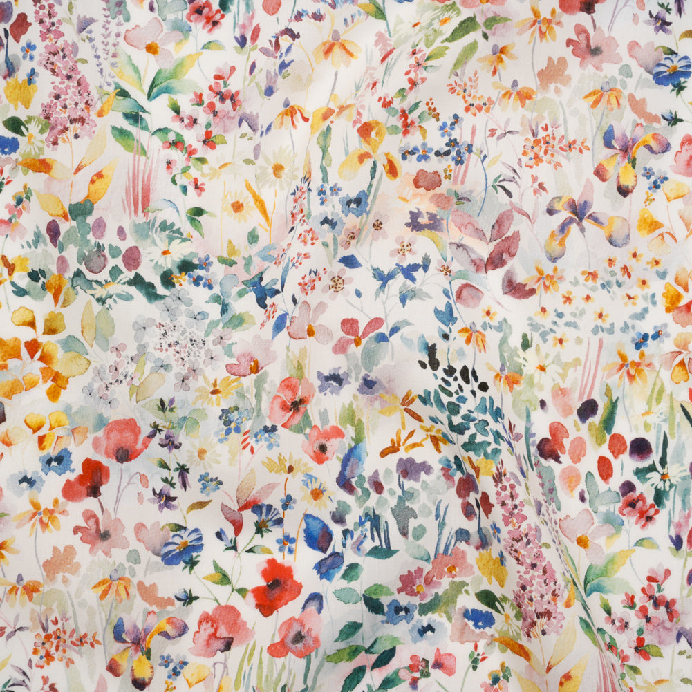 Liberty Fabrics Tana Lawn® - Felda Multi Bright - Red, Blue and Yellow Watercolor Flowers - Drape Liberty Fabrics Tana Lawn® - Felda Multi Bright - Red, Blue and Yellow Watercolor Flowers - Drape