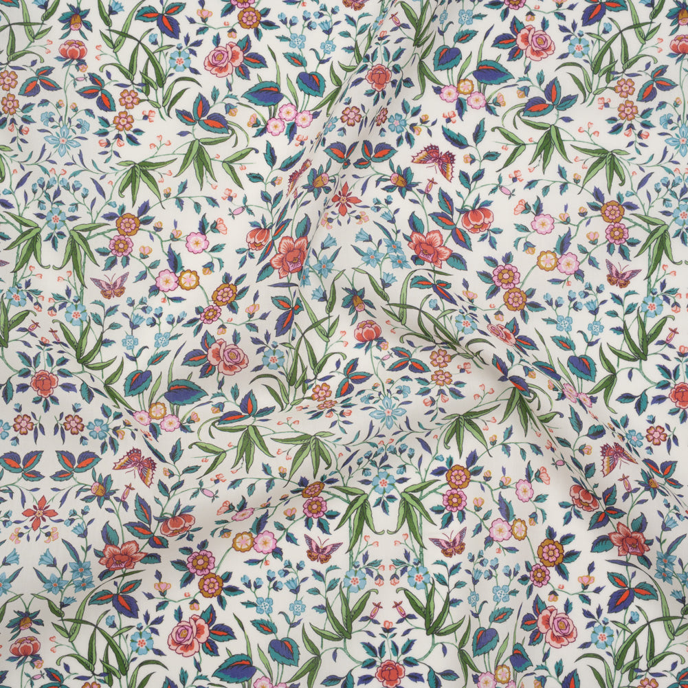 Liberty Fabrics Tana Lawn® - Tapestry Multi Bright - Pink, Green and Blue Floral and Butterflies - Drape Liberty Fabrics Tana Lawn® - Tapestry Multi Bright - Pink, Green and Blue Floral and Butterflies - Drape