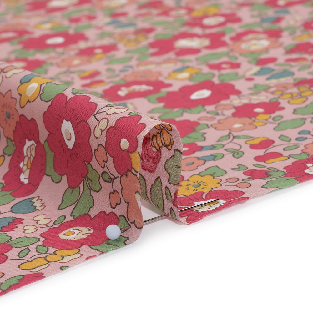 Liberty Fabrics Tana Lawn® - Betsy Meadow Pink - Baby Pink, Bright Pink and Green Illustrated Floral Liberty Fabrics Tana Lawn® - Betsy Meadow Pink - Baby Pink, Bright Pink and Green Illustrated Floral