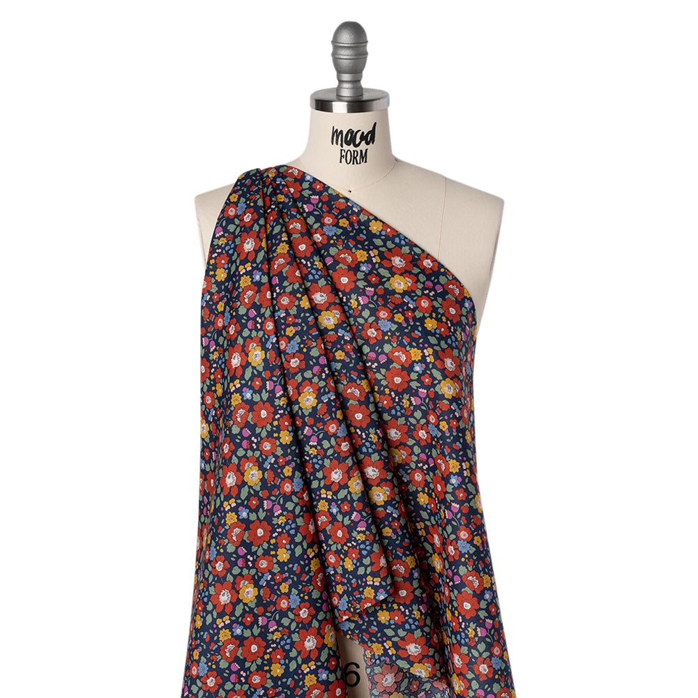 Liberty Fabrics Tana Lawn® - Betsy Meadow Multi Bright - Navy Blue, Red and Yellow Illustrated Floral Folded Liberty Fabrics Tana Lawn® - Betsy Meadow Multi Bright - Navy Blue, Red and Yellow Illustrated Floral Folded