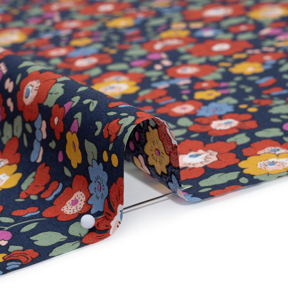 Liberty Fabrics Tana Lawn® - Betsy Meadow Multi Bright - Navy Blue, Red and Yellow Illustrated Floral Full Liberty Fabrics Tana Lawn® - Betsy Meadow Multi Bright - Navy Blue, Red and Yellow Illustrated Floral Full