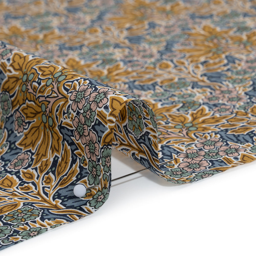 Liberty Fabrics Tana Lawn® - Aubrey Forest Yellow - Yellow and Blue Leafy Floral Chevrons Full Liberty Fabrics Tana Lawn® - Aubrey Forest Yellow - Yellow and Blue Leafy Floral Chevrons Full