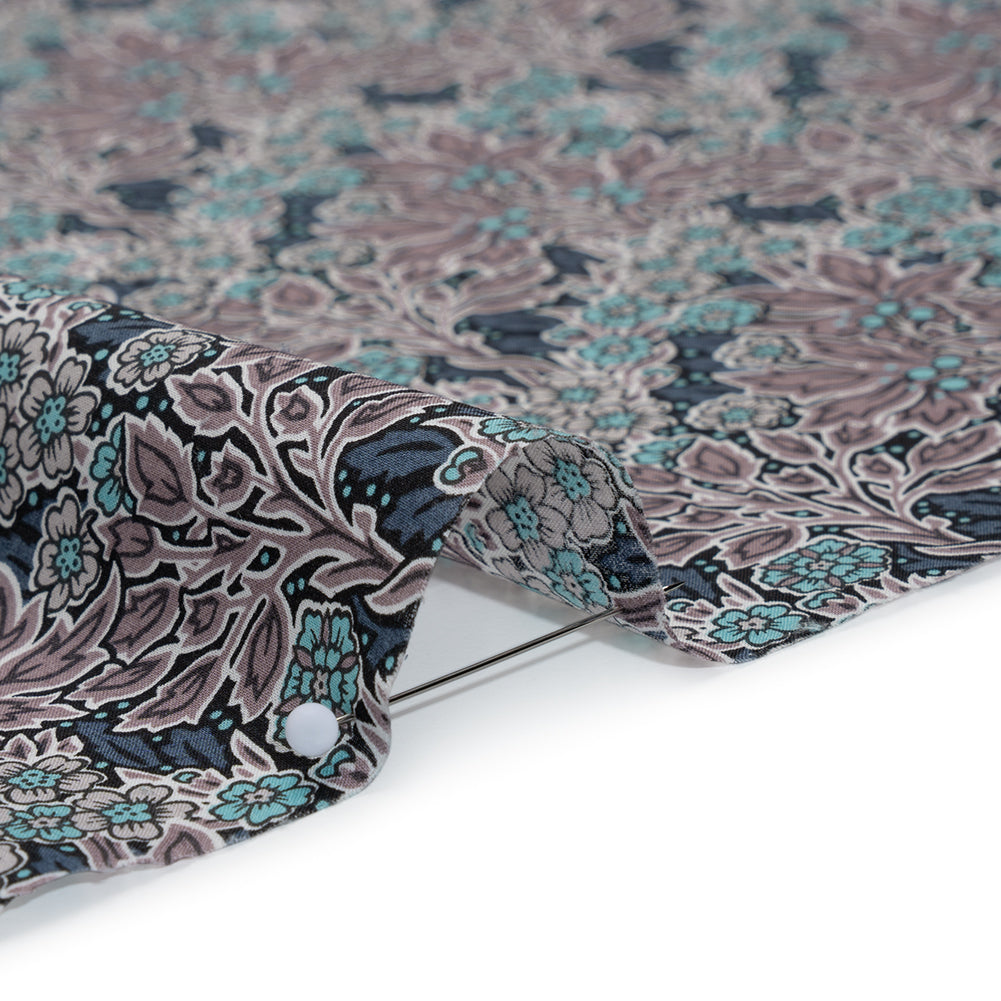 Liberty Fabrics Tana Lawn® - Aubrey Forest Blue - Blue and Orchid Purple Leafy Floral Chevrons Liberty Fabrics Tana Lawn® - Aubrey Forest Blue - Blue and Orchid Purple Leafy Floral Chevrons