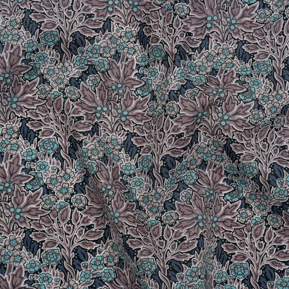 Liberty Fabrics Tana Lawn® - Aubrey Forest Blue - Blue and Orchid Purple Leafy Floral Chevrons Liberty Fabrics Tana Lawn® - Aubrey Forest Blue - Blue and Orchid Purple Leafy Floral Chevrons