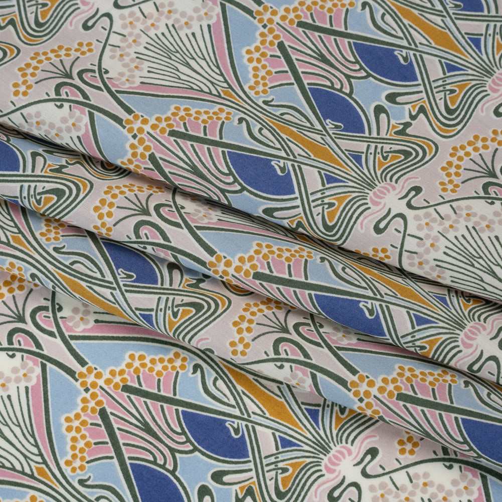 Liberty Fabrics Tana Lawn® - Ianthe Multi Pastel - Pink, Sky Blue and Yellow Art Nouveau Floral Trees - Detail Liberty Fabrics Tana Lawn® - Ianthe Multi Pastel - Pink, Sky Blue and Yellow Art Nouveau Floral Trees - Detail