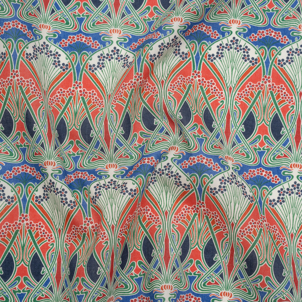 Liberty Fabrics Tana Lawn® - Ianthe Red - Red, Bright Blue and Pink Art Nouveau Floral Trees Drape Liberty Fabrics Tana Lawn® - Ianthe Red - Red, Bright Blue and Pink Art Nouveau Floral Trees Drape