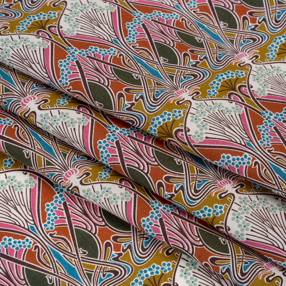 Liberty Fabrics Tana Lawn® - Ianthe Multi Bright - Bright Pink, Sky Blue and Gold Art Nouveau Floral Trees - Detail Liberty Fabrics Tana Lawn® - Ianthe Multi Bright - Bright Pink, Sky Blue and Gold Art Nouveau Floral Trees - Detail
