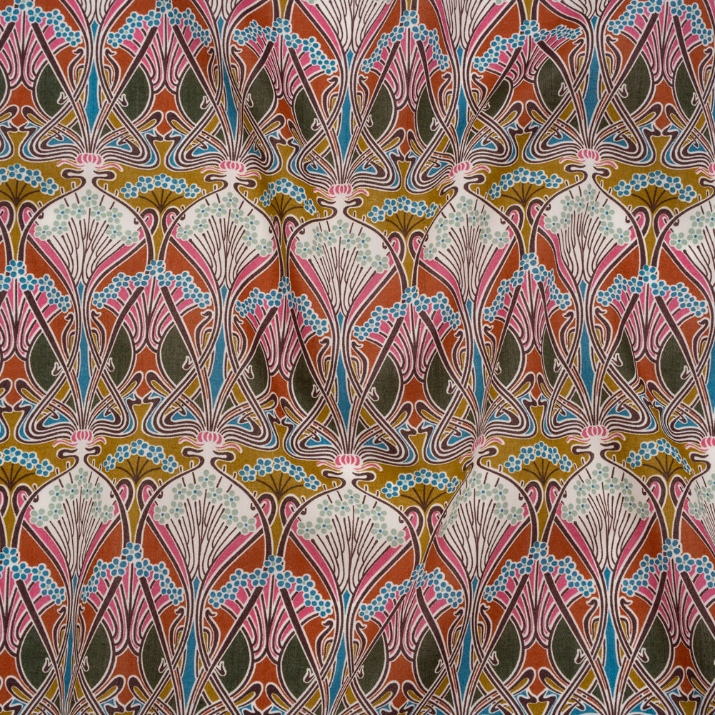Liberty Fabrics Tana Lawn® - Ianthe Multi Bright - Bright Pink, Sky Blue and Gold Art Nouveau Floral Trees - Drape Liberty Fabrics Tana Lawn® - Ianthe Multi Bright - Bright Pink, Sky Blue and Gold Art Nouveau Floral Trees - Drape