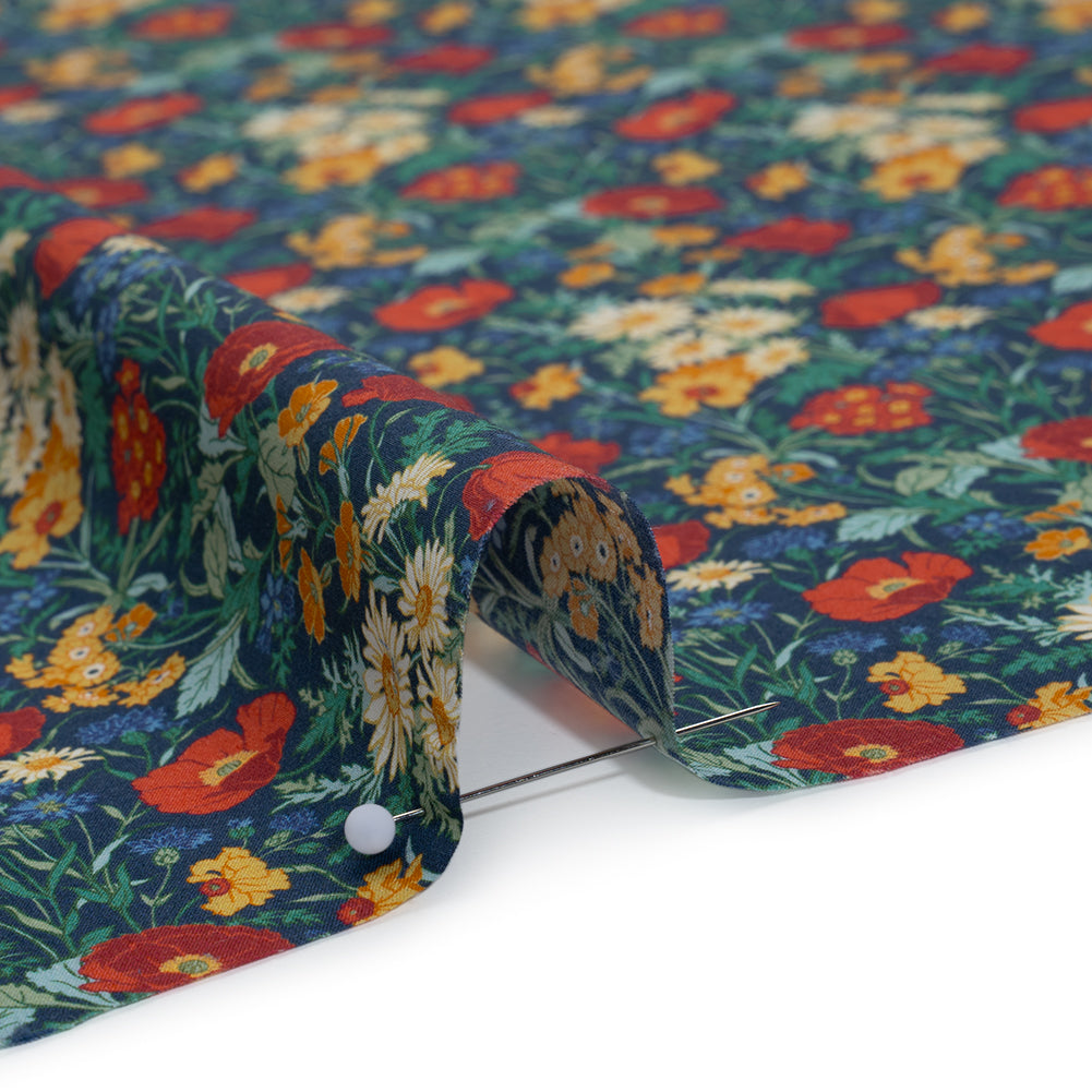 Liberty Fabrics Tana Lawn® - Florence May Dark Blue - Blue, Red and Yellow Wildflower Field - Full Liberty Fabrics Tana Lawn® - Florence May Dark Blue - Blue, Red and Yellow Wildflower Field - Full