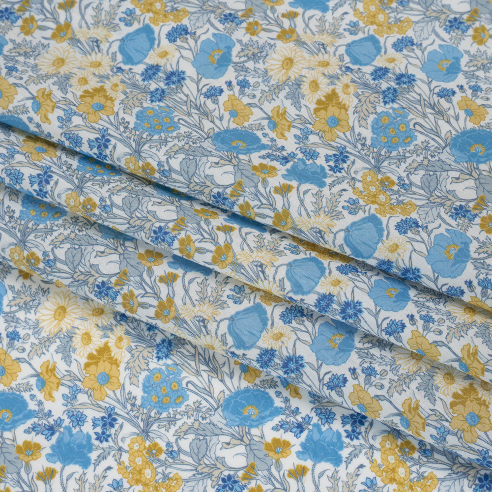 Liberty Fabrics Tana Lawn® - Florence May Blue - Yellow, Blue and White Wildflower Field - Detail Liberty Fabrics Tana Lawn® - Florence May Blue - Yellow, Blue and White Wildflower Field - Detail