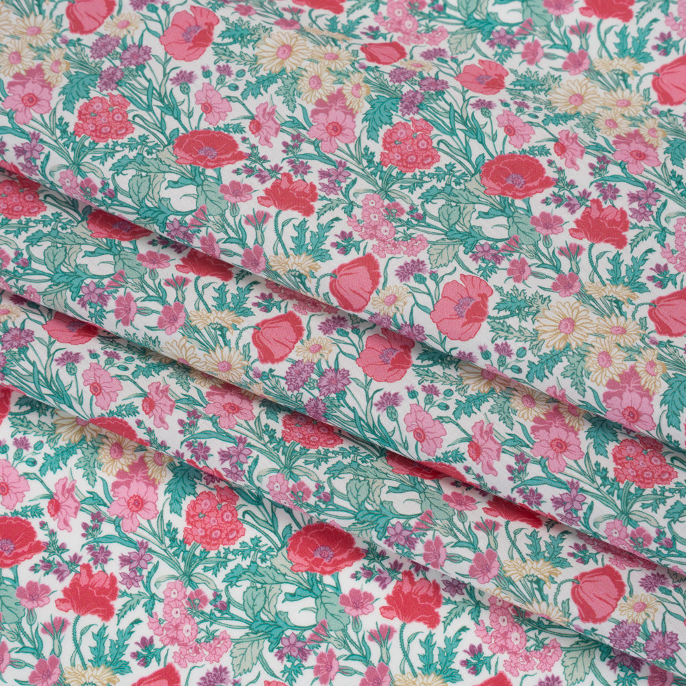 Liberty Fabrics Tana Lawn® - Florence May Pink - Green, Pink and Yellow Wildflower Field Detail Liberty Fabrics Tana Lawn® - Florence May Pink - Green, Pink and Yellow Wildflower Field Detail