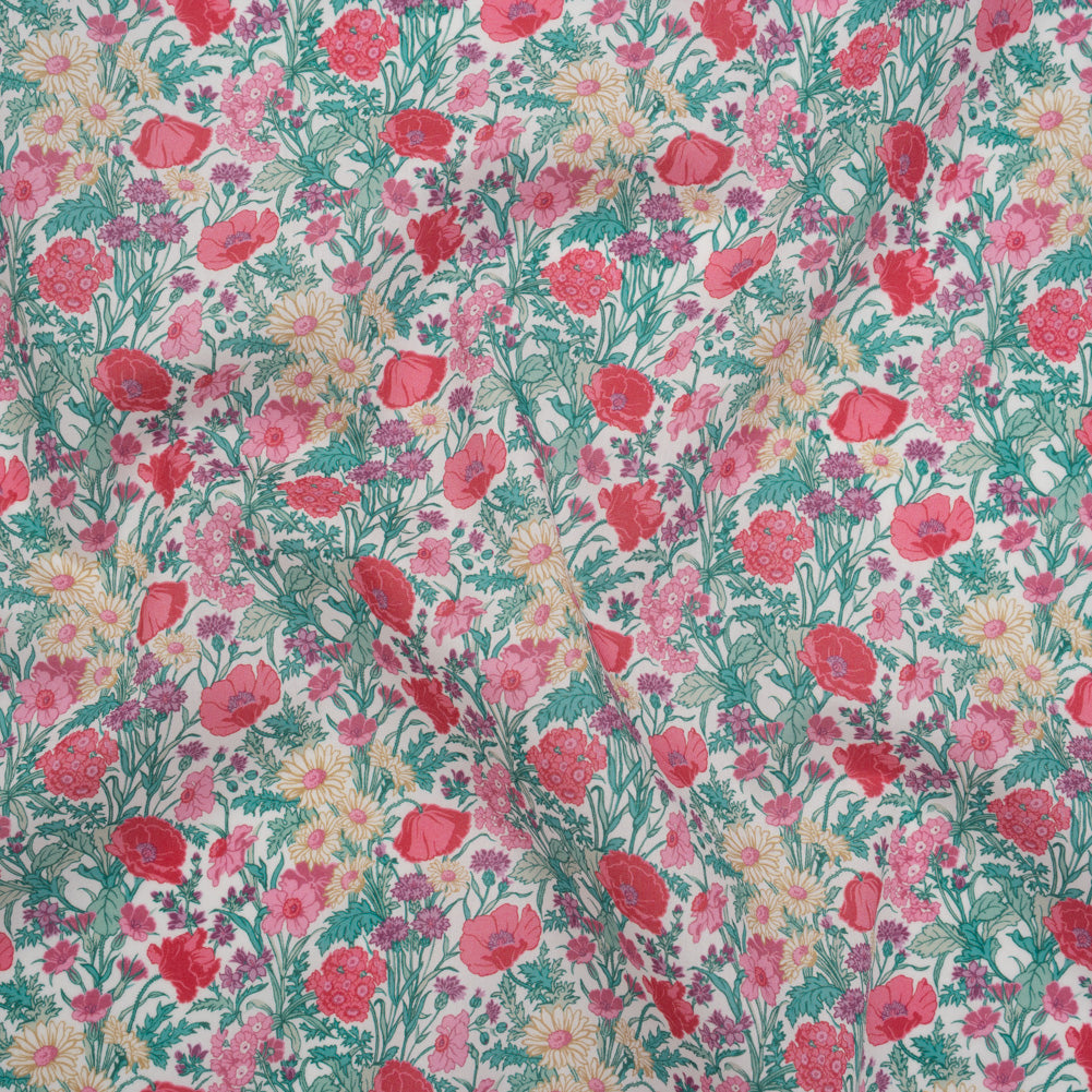 Liberty Fabrics Tana Lawn® - Florence May Pink - Green, Pink and Yellow Wildflower Field Drape Liberty Fabrics Tana Lawn® - Florence May Pink - Green, Pink and Yellow Wildflower Field Drape