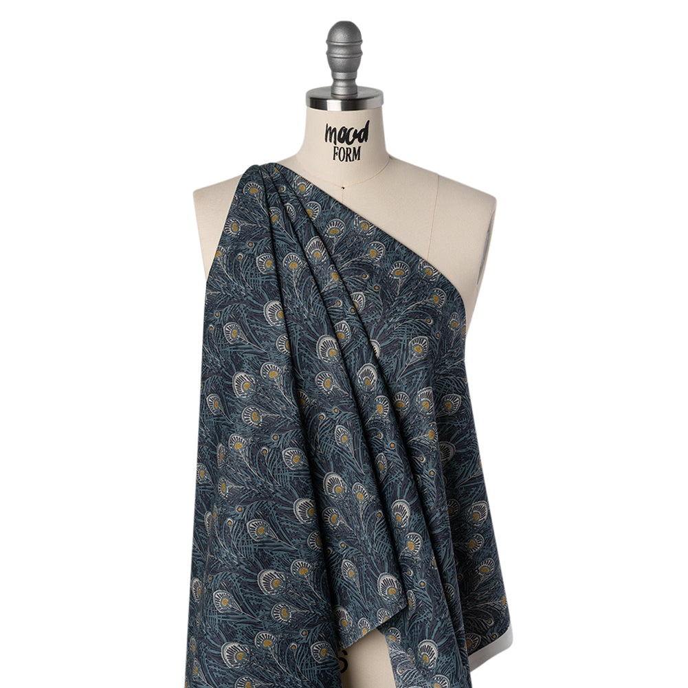 Liberty Fabrics Tana Lawn® - Queen Hera Dark Blue - Midnight, Sky Blue and Golden Yellow Field of Feathers - Folded Liberty Fabrics Tana Lawn® - Queen Hera Dark Blue - Midnight, Sky Blue and Golden Yellow Field of Feathers - Folded