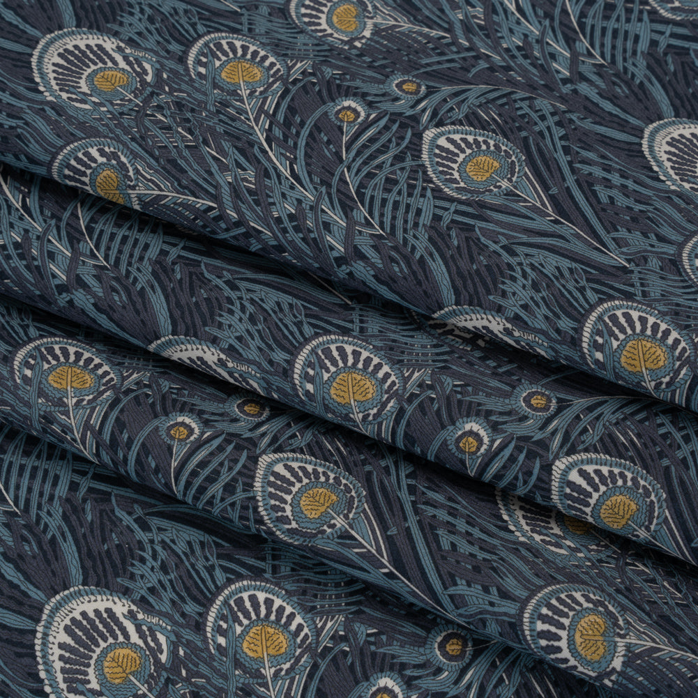 Liberty Fabrics Tana Lawn® - Queen Hera Dark Blue - Midnight, Sky Blue and Golden Yellow Field of Feathers - Detail Liberty Fabrics Tana Lawn® - Queen Hera Dark Blue - Midnight, Sky Blue and Golden Yellow Field of Feathers - Detail