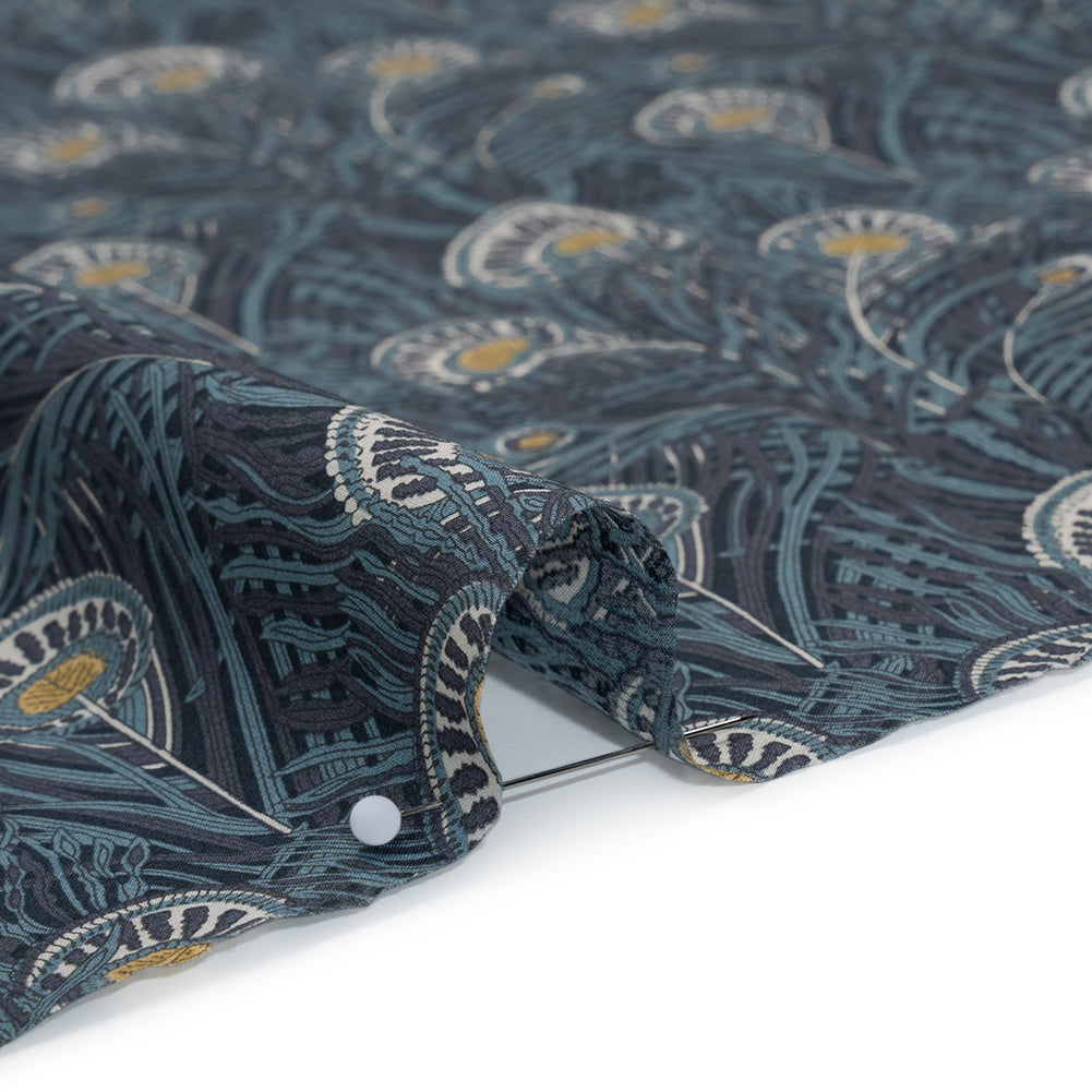 Liberty Fabrics Tana Lawn® - Queen Hera Dark Blue - Midnight, Sky Blue and Golden Yellow Field of Feathers - Full Liberty Fabrics Tana Lawn® - Queen Hera Dark Blue - Midnight, Sky Blue and Golden Yellow Field of Feathers - Full