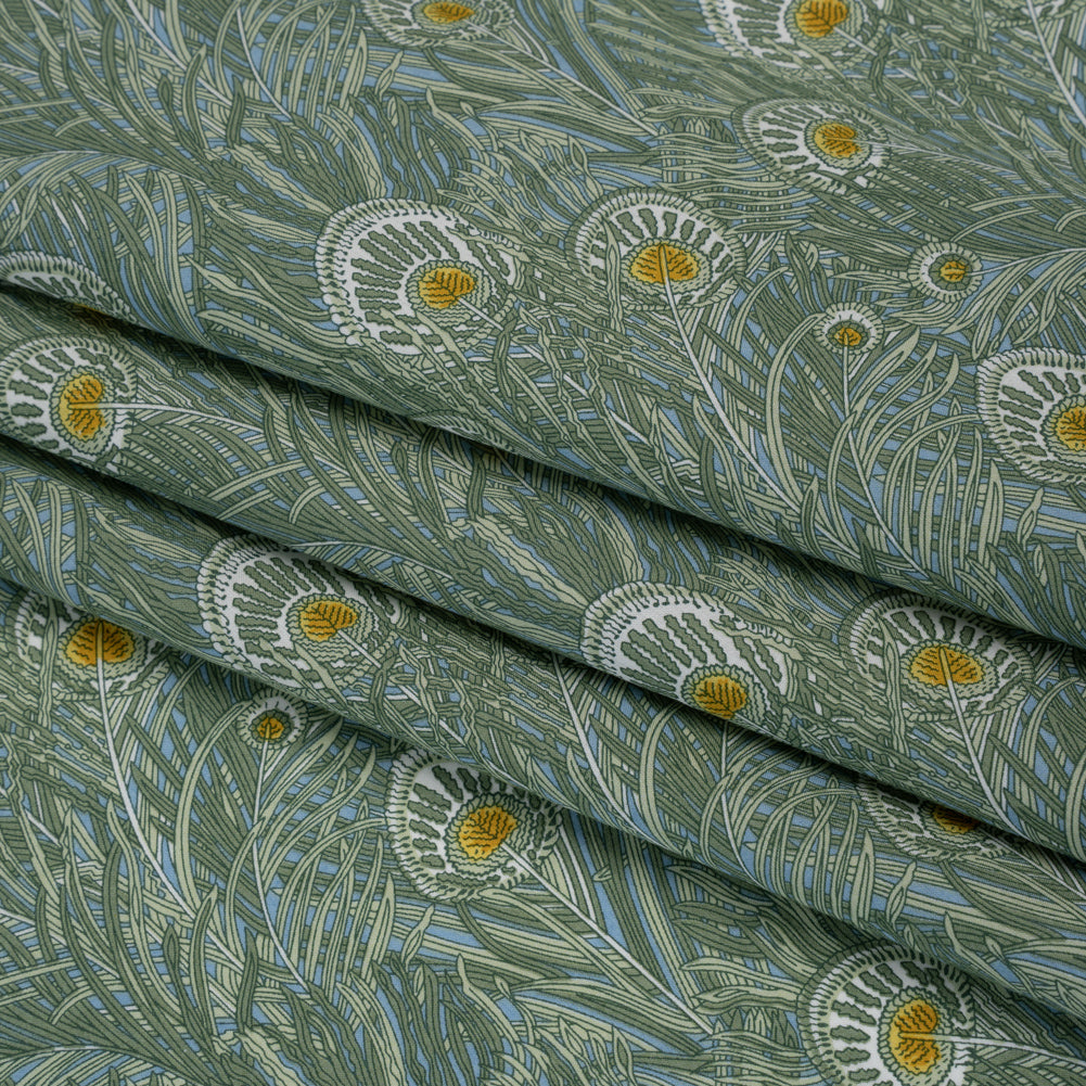 Liberty Fabrics Tana Lawn® - Queen Hera Green - Basil Green and Golden Yellow Field of Feathers Liberty Fabrics Tana Lawn® - Queen Hera Green - Basil Green and Golden Yellow Field of Feathers