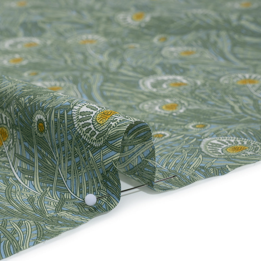 Liberty Fabrics Tana Lawn® - Queen Hera Green - Basil Green and Golden Yellow Field of Feathers Liberty Fabrics Tana Lawn® - Queen Hera Green - Basil Green and Golden Yellow Field of Feathers