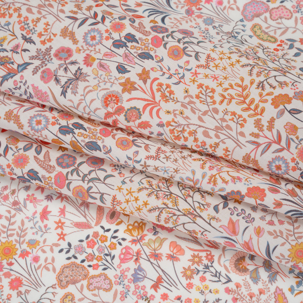 Liberty Fabrics Tana Lawn® - Shepherdly Song Pink - Pink, Peachy Orange and Blue-Gray Wildflowers - Detail Liberty Fabrics Tana Lawn® - Shepherdly Song Pink - Pink, Peachy Orange and Blue-Gray Wildflowers - Detail