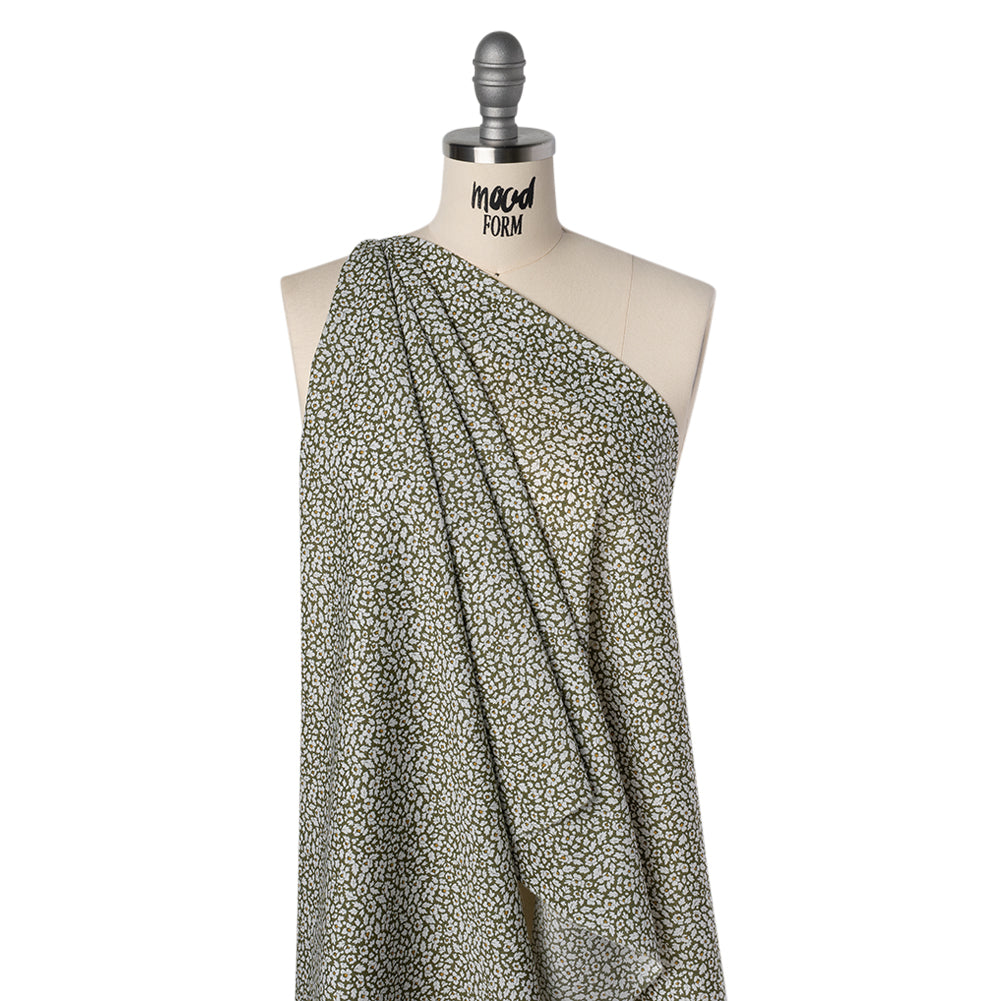 Liberty Fabrics Tana Lawn® - Feather Meadow Green - Olive Green and White Flowers and Leaves - Folded Liberty Fabrics Tana Lawn® - Feather Meadow Green - Olive Green and White Flowers and Leaves - Folded
