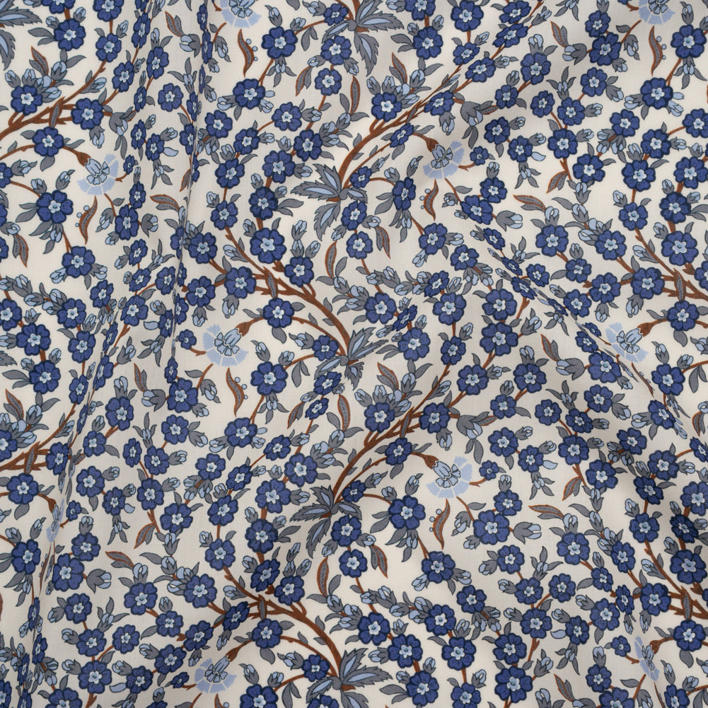 Liberty Fabrics Tana Lawn® - Empress Blue - Blue and Russet Trailing Cherry Blossoms Liberty Fabrics Tana Lawn® - Empress Blue - Blue and Russet Trailing Cherry Blossoms