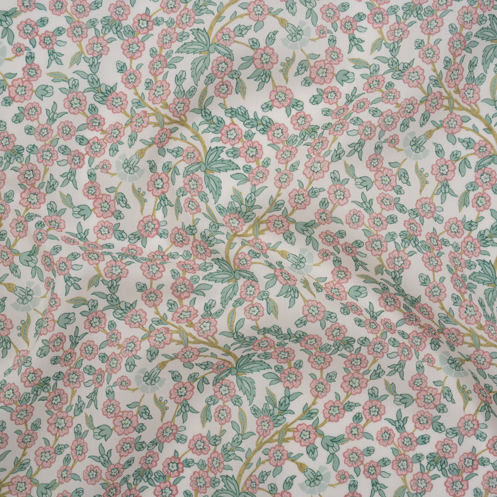 Liberty Fabrics Tana Lawn® - Empress Pink Light - Baby Pink and Mint Green Trailing Cherry Blossoms Liberty Fabrics Tana Lawn® - Empress Pink Light - Baby Pink and Mint Green Trailing Cherry Blossoms