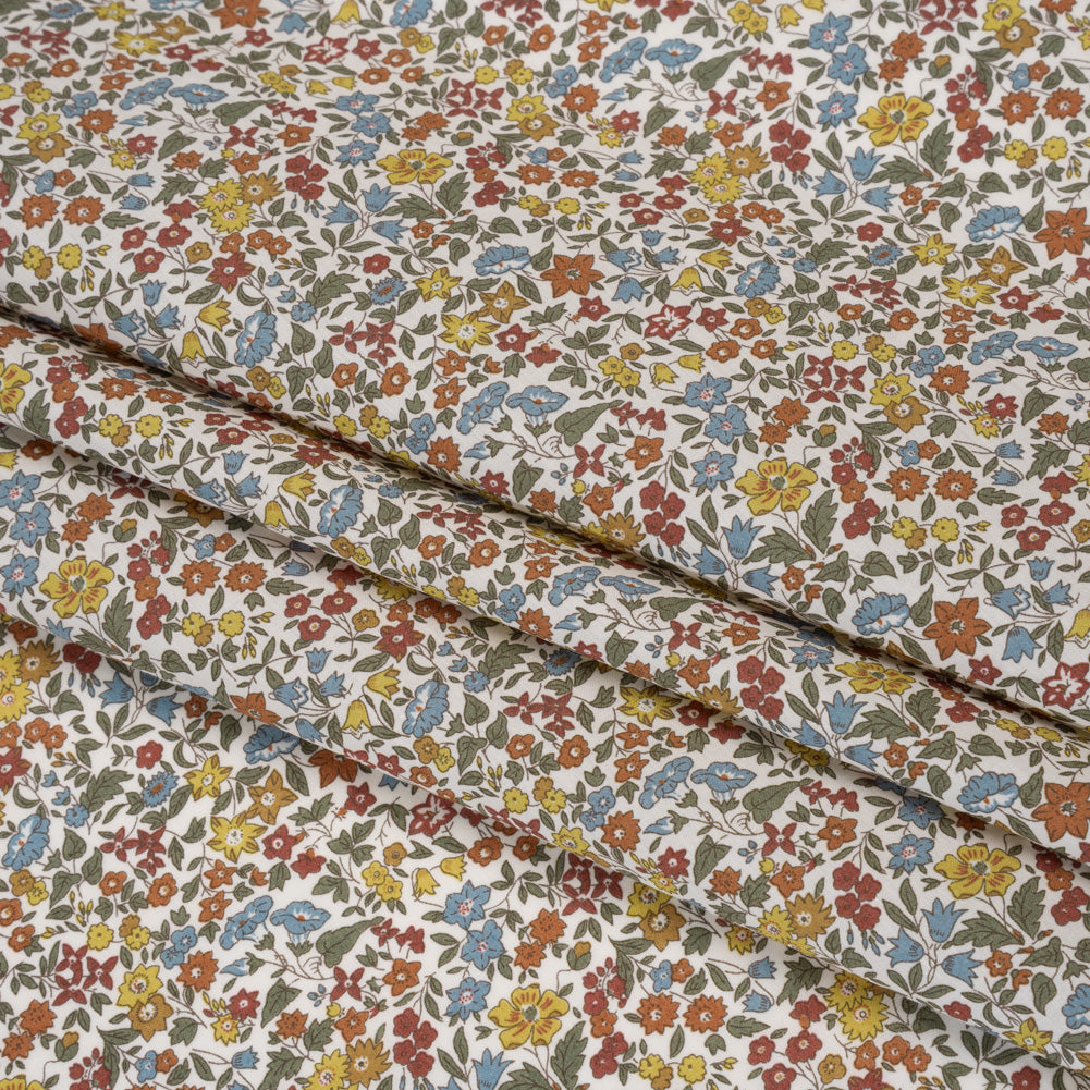 Liberty Fabrics Tana Lawn® - Ava Multi Neutral - Red, Light Blue and Yellow Florals - Detail Liberty Fabrics Tana Lawn® - Ava Multi Neutral - Red, Light Blue and Yellow Florals - Detail
