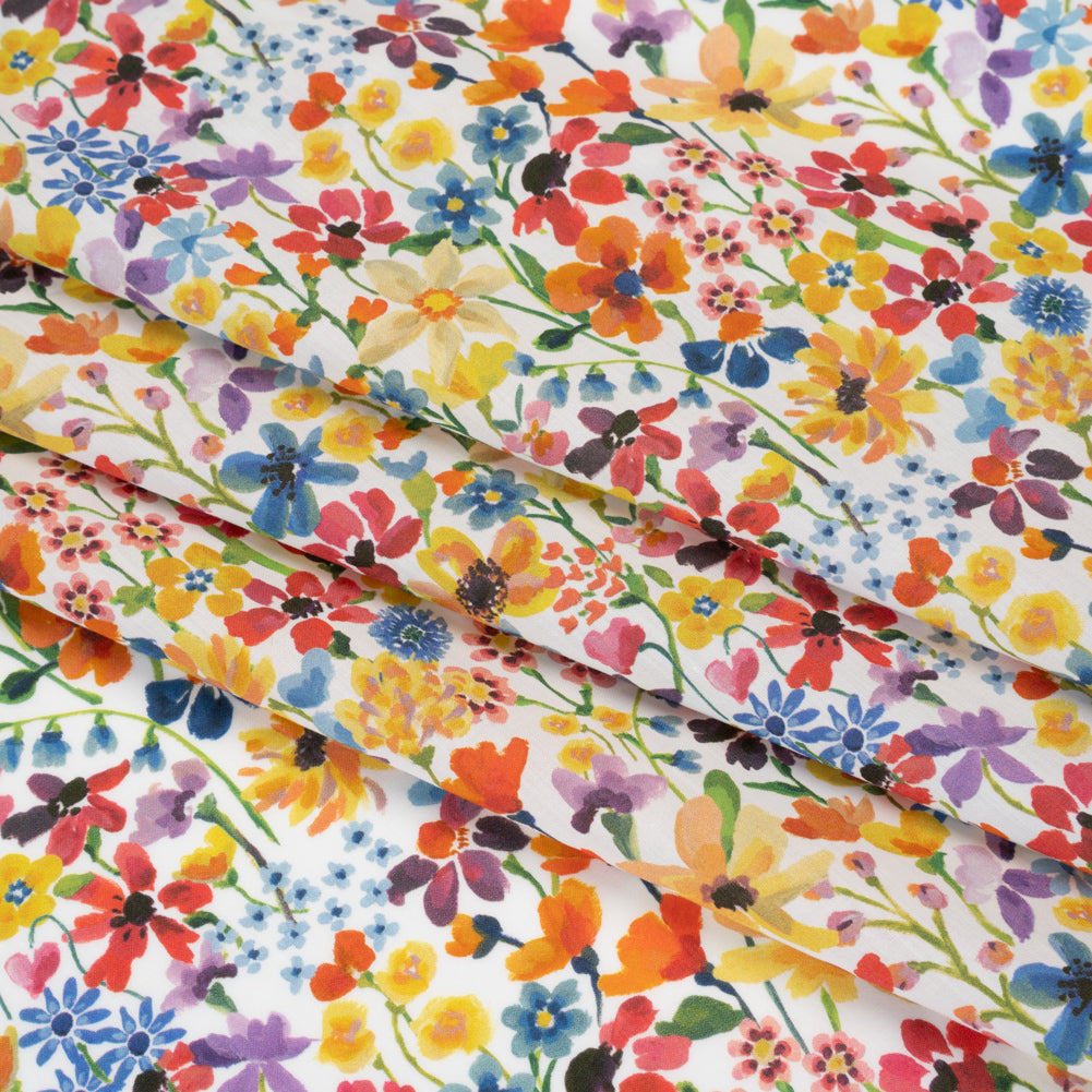 Liberty Fabrics Tana Lawn® - Dreams of Summer Multi Bright - Yellow, Orange and Blue Watercolor Floral - Detail Liberty Fabrics Tana Lawn® - Dreams of Summer Multi Bright - Yellow, Orange and Blue Watercolor Floral - Detail